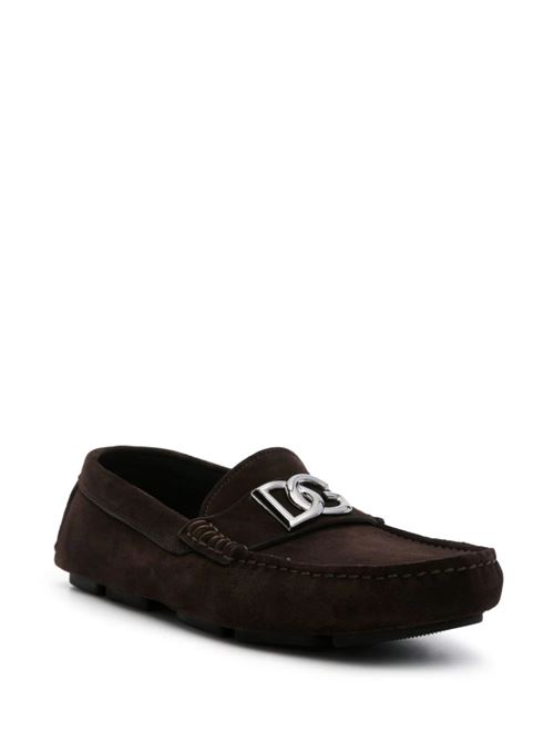 coffee brown calf suede logo plaque slip-on Dolce & Gabbana | A50598AT44180081